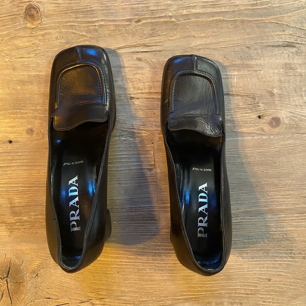 Prada dark brown, square toe, block heels, size 35.5